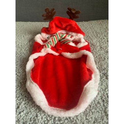 Karácsonyi jávorszarvas agancsos kapucnis ruha kistestű kutyusoknak