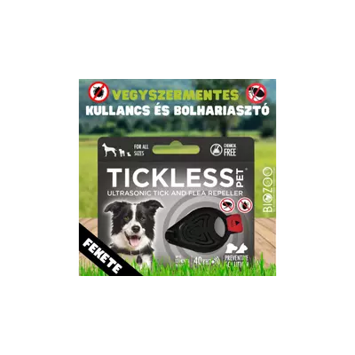 Vegyszermentes ultrahangos kullancs- és bolhariasztó medál kutyáknak és macskáknak, TICKLESS - fekete