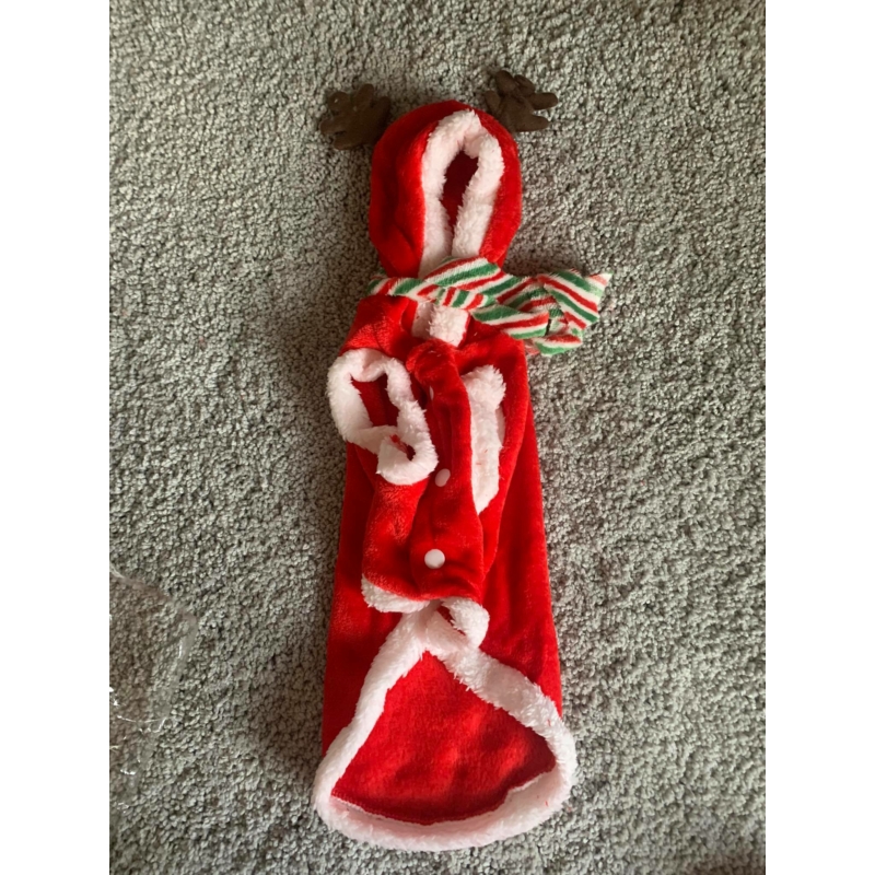 Karácsonyi jávorszarvas agancsos kapucnis ruha kistestű, illetve közepes méretű kutyusoknak