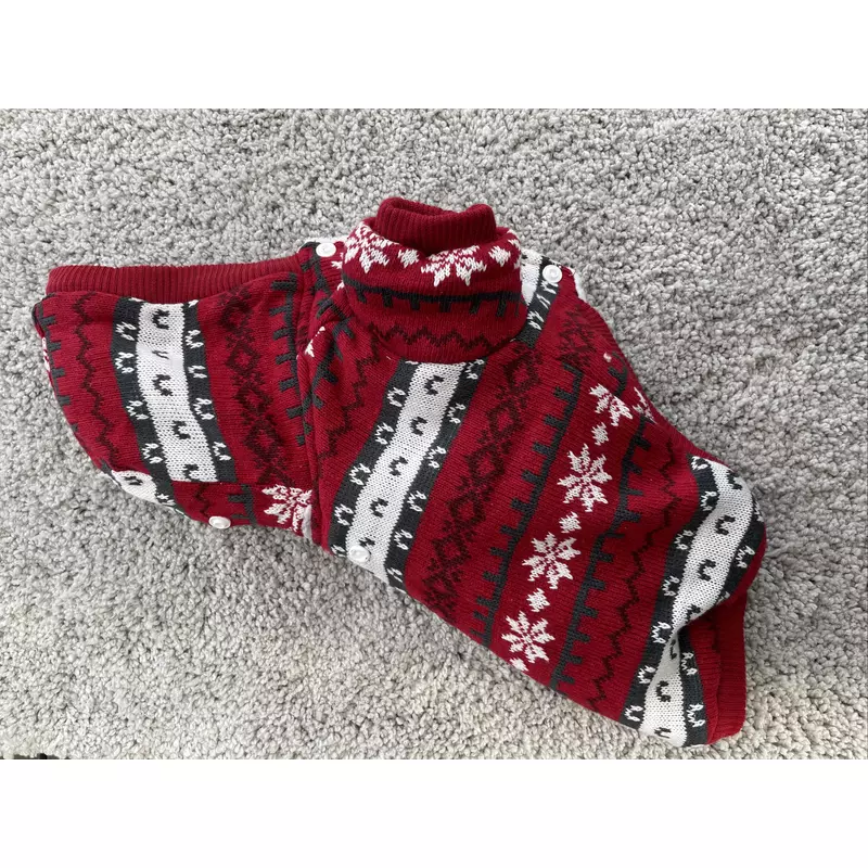 Kötött téli meleg piros hópihés  ruha kicsi kutyáknak való XXL méret